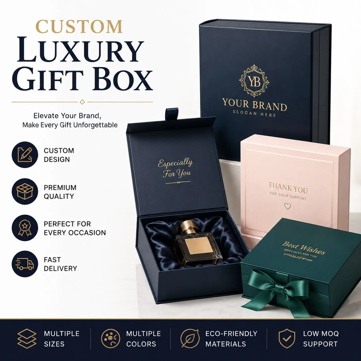 Custom Luxury Gift Box with Satin Liner and Magnetic Closure