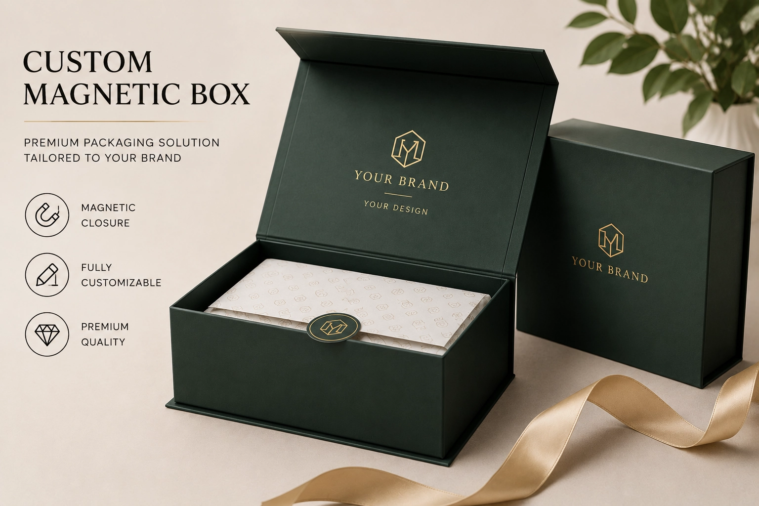 Forest Green Custom Magnetic Box - Premium packaging solution