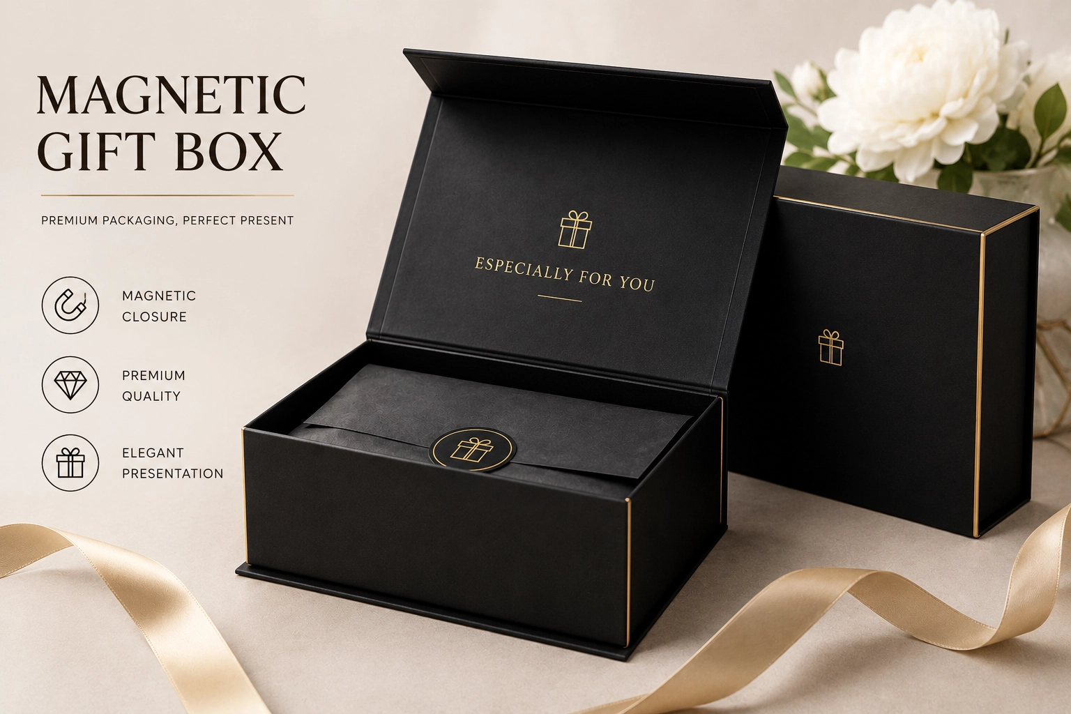 Bespoke Especially For You Magnetic Gift Box - Gilded matte black gift box